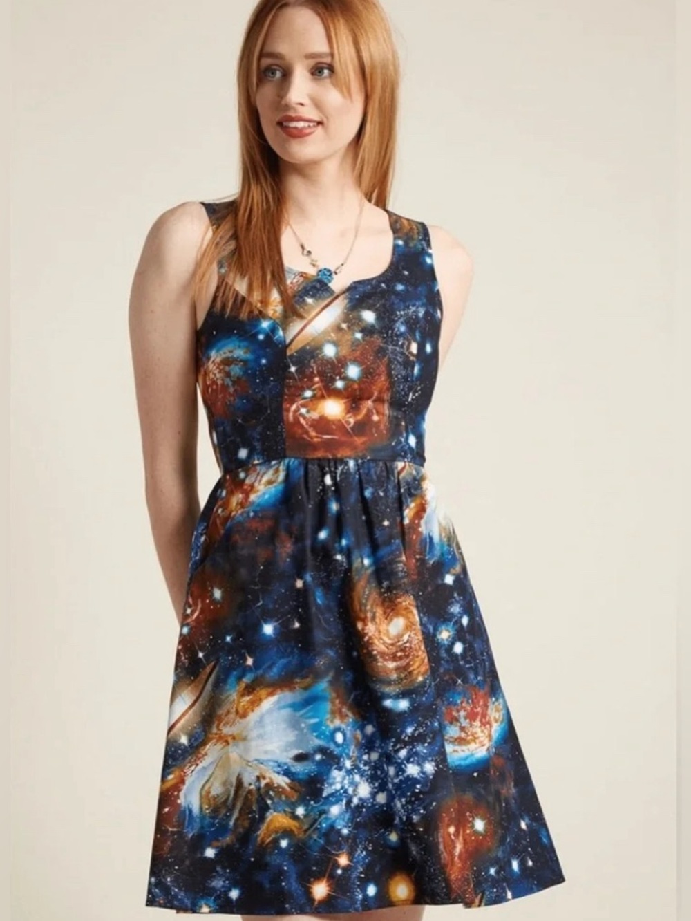 ModCloth Galaxy Print Sleeveless Skater Dress in Medium - Picture 3 of 17
